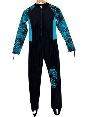 Sbart Full-Body Rash Guard One-Piece Swimsuit Zip Front Size L Black Blue